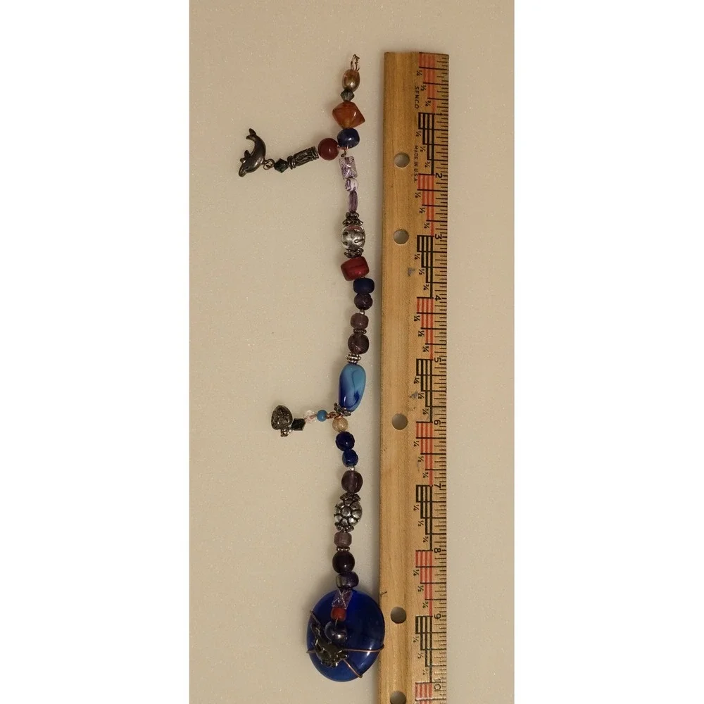 VTG Hand Wired Copper Glass Metal Beaded Stones Charm Bracelet Womens 9.5